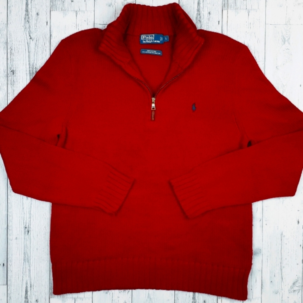 Polo Ralph Lauren Long Sleeve 1/4 Zip  Cotton Knit Pullover Sweater Mens Large L